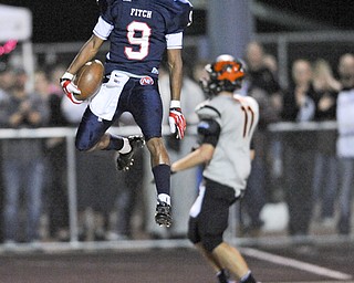 Fitch #9 Joey Harrington celebrates after beating Massillon #11 Alex Dailey to the end zone to make the score 21-7 Fitch in the 2nd quarter.