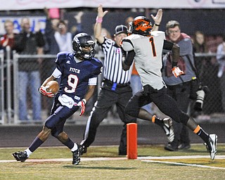 Fitch #9 Joey Harrington celebrates after beating Massillon #1 Marcus Whitfield to the end zone to make the score 21-7 Fitch in the 2nd quarter.
