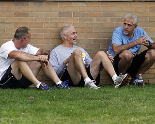 . ROBERT K. YOSAY | THE VINDICATOR..swapping race strategy before the big run is Tod Davis of Hermitage - John Regginello of Hermitage and Frank Horvath of Sharon..The 39th Annual Peace Race - with over 2000 runners on a beautiful October day