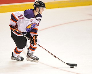 Phantoms #18 Kyle Connor plays the puck while on the Ice end of the ice during 3rd period action of a game on Friday October 18, 2013.
