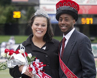 MADELYN P. HASTINGS | THE VINDICATOR..(L-R) 2013 YSU homecoming king and queen Melissa Wasser and Tyler Brentley pose for a portrait after being announced the winners during half time of the YSU vs Western Illinois game on October 19, 2013.... - -30-..