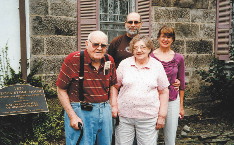 SPECIAL TO THE VINDICATOR
Four members of the Strock family recently visited the Strock Stone House, a national historic landmark in Austintown. William Strock built the house in 1831 using sandstone from the South Turner Road Stony Ridge sandstone quarry. In the foreground are Ward and Bertha Strock, who visited the house with their son Mark and his wife, Elizabeth, from Colorado. For tour information call 330-799-8051.

