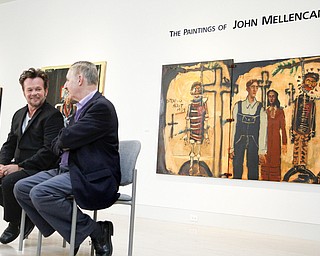 MADELYN P. HASTINGS | THE VINDICATOR..(L-R) John Mellencamp and director of Butler, Louis Zona, discusses Mellencamp's painting during a reception to mark the opening of his exhibition at the Butler Museum of Art in Howland on November 2, 2013. ... - -30-..