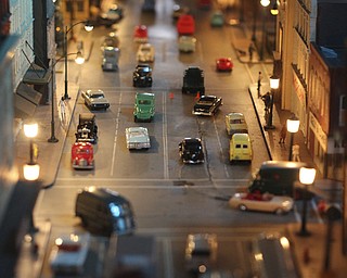 A busy model of Federal St. in downtown Youngstown is set up during the 2013 Youngstown Model Railroad Assosiation openhouse in Austintown on Saturday. Dustin Livesay | The Vindicator 11/2/13 Austintown.