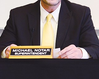 Warren schools Superintendent Michael Notar speaks Sunday during a press conference about Friday’s cancellation of Harding High School’s final football game of the season.