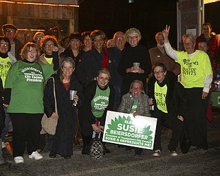 MADELYN P. HASTINGS I THE VINDICATOR..Susie Beiersdorfer and her supporters pose for a photo during their election party at the B&O Lounge on November 5, 2013.