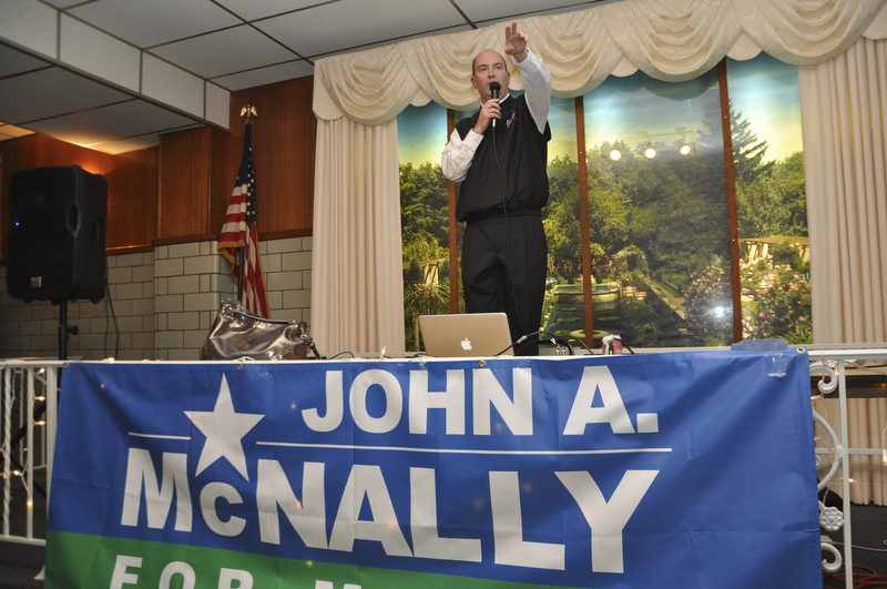        ROBERT K. YOSAY  | THE VINDICATOR.. John McNally  thanks his supporters after McNally won the Mayors race in Youngstown at Sts. Peter and Paul Ukrainian Church, on Belle Vista Ave., Youngstown...-30-....
