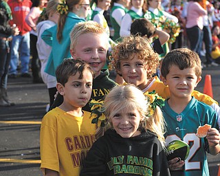 SPECIAL TO THE VINDICATOR
Students and their families from Holy Family School in Poland recently attended a tailgating party in the school parking lot. They had pizza, hot dogs and cookies. Some who participated are, in front, Abigail Markey, kindergarten; and in back, from left, Brady Desmond, pre-K; Jackson Ensley, Marcos Mateo and Kelley Memo, all in kindergarten.