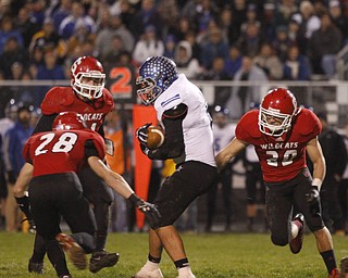 ROBERT K. YOSAY | THE VINDICATOR...No Where To GO as Lakeviews #6 Chris Romano is surrounded by #28 Anthony Farkas - Nick Pollifrone and #20 Marcus Donnadio .. during first half action.. - -30-.......