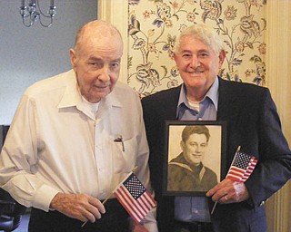 SPECIAL TO THE VINDICATOR
Navy veteran Samuel Adams, right, shared his experiences in the Navy at a recent luncheon for Veterans Day at The Century House of Salem. On the left is Air Force Veteran Roy Dye, a Century House resident. They were honored and recognized for their service to our country.