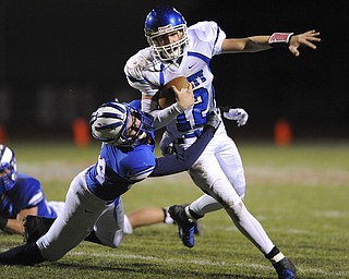 Reserve #84 Nick Deal sacks Trinity quarterback #12 Kyle McSweeney during the 2nd quarter of Saturday nights game.