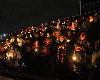 MADELYN P. HASTINGS | THE VINDICATOR..A candle light vigil was held at the Sharon High School stadium on November 10, 2013. A fatal car accident occurring November 8, 2013 involved the deaths of football players Corey Swartz, Evan Gill, and another driver John Zdelar Jr. of Brookfield. ... - -30-..