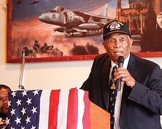 Jordan J. Corbett of Florida, one of three living members of the Army’s historic 555th Parachute Infantry
Battalion, the first all-black paratrooper unit in the military, talks about his experiences at Monday’s VFW Post
6488 and Ladies Auxiliary Veterans Day program.