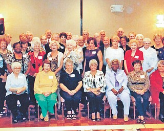 SPECIAL TO THE VINDICATOR
East High School Class of 1953 celebrated its 60th reunion Oct. 5. Those attending, in the front row, from left, were Mary Magner, Betty McFall, Philomena Tiberio, Nancy DeLucia, Viney Shaw, Phyllis Wick and Mary Lou Cambert. In row two are Phyllis Simon, Geneva Hall, Lilla Napolitan, Frances Poulos, Judy Biondillo, Mafalda Burrelli, Donna Schneider, Alice Marchione, Carolyn McCorkle and Dorothy Williams. In the third row are Clara Lentine, Angela Behan, Anthony Parrotto, David Price, Ethel Cantwell, Pat Mangee, Rosetta Yemma, Chuck Claypoole, Bob Majors, Ilene Willingham, Adele Perez and Irene Nicola. In the fourth row are Joe Sandy, Abel Rios, Pete McBride, Joe Saadi, Lillian DeSalvo, Larry Markasky, Jim Jordan, Jerry Kernan, Pat Dickson and Nancy Thompson.