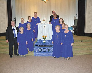 SPECIAL TO THE VINDICATOR
Order of the Eastern Star Chapter 278 met Nov. 11 for its installation. Those participating, clockwise, from left, are Dale Beckman; Elberta Scott; Marion Brownlee; Judy Elliott; Cindy Ferguson; Shirley Jacobs, worthy matron; Jack Maxwell, worth patron; Susan Gillam; Melissa Genhart; Patty Flower; Bonnie Lambert; and Bonnie Huish. Others installed were Cindy Brown, Jennifer Dailey, Deborah Wagner, Janet Summer, Elaine Hippley and Laurie Hernandez.
