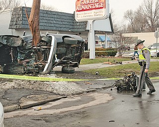 A chase for a man who robbed a pizza shop with a knife ended with the accused burglar wrapping his truck around a telephone pole on Market Street just past Withers Drive in Boardman. The Ohio State Highway Patrol investigated the Tuesday afternoon incident.