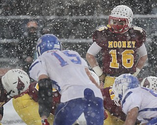 William D Lewis The Vindicator  Mooney QBJon saadey(16) looks down hte line during closing moments of State Championship loss.