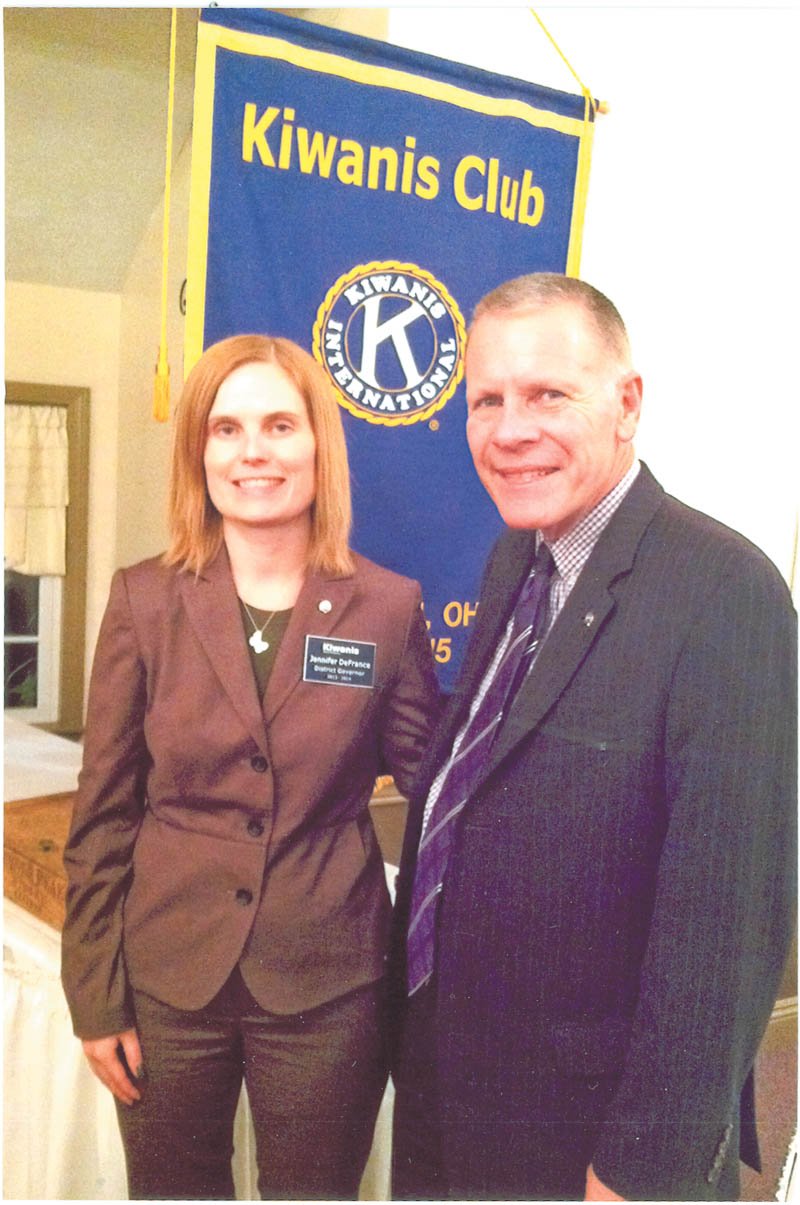 SPECIAL TO THE VINDICATOR
Division 21 of Ohio International Kiwanis recently elected Lt. Gov. Chris McCarty, right, a member of Youngstown Kiwanis Club. He was installed by Ohio Kiwanis Gov. Jennifer DeFrance of Kent, left. McCarty was president of the Key Club at Woodrow Wilson High School for four years and was president of the Girard-Liberty Kiwanis Club, where he received the Distinguished President Award. He was president of Youngstown Kiwanis Club for one year and has been a Kiwanian for 15 years. The club meets weekly at noon at the downtown YMCA. For information call 330-729-1017. 