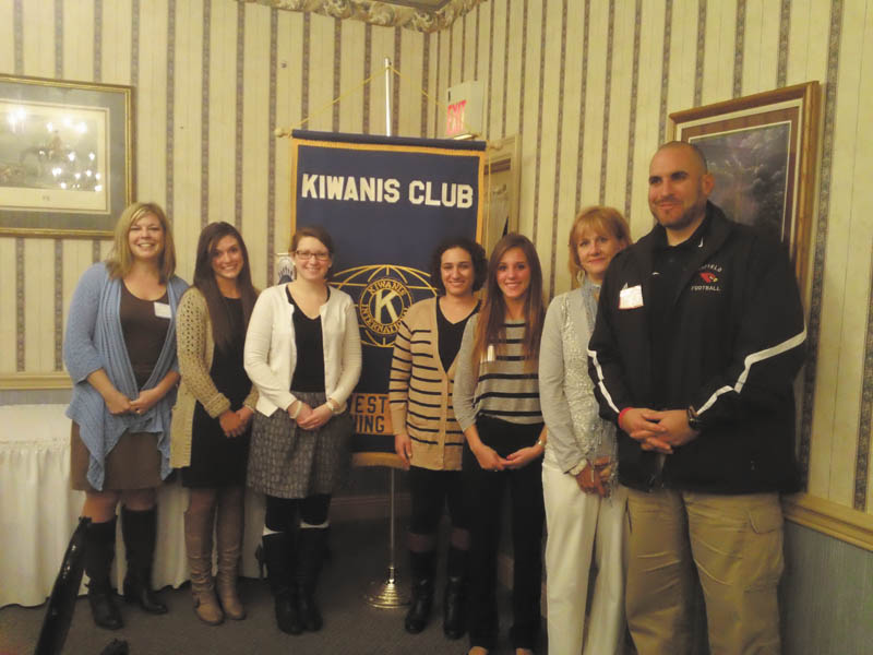 SPECIAL TO THE VINDICATOR
Western Mahoning County Kiwanis Club welcomed the new Canfield teachers at a recent Wednesday night meeting at A La Cart Catering in Canfield. From left, Mara Banfield, assistant principal of the middle school, introduced the teachers, Hannah Snyder, Carrie Fiol, Christine Davis, Chelsea Kriebel, Carol Young and Angelo Ciminero.
