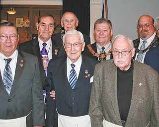 SPECIAL TO THE VINDICATOR
At a recent meeting, Western Star Lodge 21 in Boardman honored five members for their years of service. Members Earl H. Stahl, Russell W. Gillam Jr. and Eric R. Shau presented awards to Lyle E. Burr of Kinsman for 35 years of service; William A. Richard of Niles, 60 years; Otis R. Heldman of Poland, 75 years; James Church III of Cleveland, 60 years; and Helmut F. Dettmer of Diamond, 50 years. From left are Burr, Richard, Gillam, Heldman, Stahl, Shau, Church, Fithian and Dettmer.