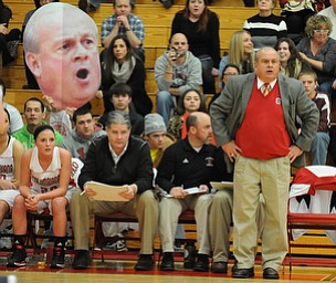 Columbiana head coach Ron Moschella coaches from the sideline during the 2nd half of Monday nights game.