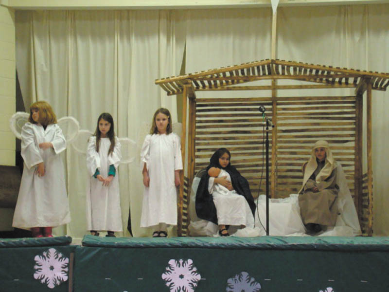 SPECIAL TO THE VINDICATOR: Students in the second and third grades at St. Patrick School in Hubbard, a Lumen Christi school, presented a Nativity play as part of a Christmas program for their families and friends. The children practiced for several weeks to memorize their lines and work on their acting skills to represent the true meaning of Christmas to those in attendance. Above, participating in the event were, from left, Zoe Yesh, Lauren O’Toole, Elaina Matricardi, Nora DePizzo and Dylan Scarmack. 