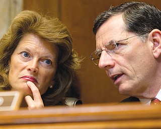 Sen. Lisa Murkowski, R-Alaska, the Senate Energy and Natural Resources Committee ranking Republican, left, talks with committee member Sen. John Barrasso, R-Wyo., on Capitol Hill in Washington. The U.S. is racing to keep pace with stepped-up activity in the once-sleepy Arctic frontier, but it is far from being in the lead.
Nations across the world are hurrying to stake claim to the Arctic’s resources, which might be home to 13 percent of the world’s undiscovered oil and 30 percent of its untapped natural gas.