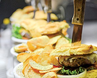 Burgers are lined up and ready for critiquing by the Mahoning Valley Burger Review Board at Donna’s Diner in Sharon, Pennsylvania.