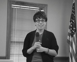 SPECIAL TO THE VINDICATOR
Krystal Culler from Canine Companions for Independence spoke at a recent Canfield Rotary Club luncheon. She was accompanied by Patience V, a mix of golden retriever and Labrador retriever, who is a dog in training. Canine Companions is a nonprofit organization that provides highly trained dogs to help people with disabilities. The organization also runs the Wounded Veterans Initiative. Any veteran with physical disabilities resulting from military service may be eligible for an assistance dog free of charge. To volunteer or to raise a puppy, call CCI at 800-572-2275 or visit www.cci.org.