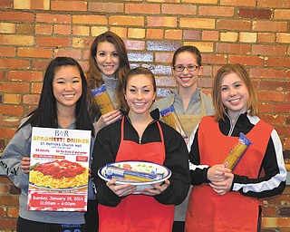 SPECIAL TO THE VINDICATOR
Ballet Western Reserve students will take off their toe shoes and put on their aprons for the annual spaghetti dinner from 11 a.m. to 4 p.m. Sunday. The dinner will be served at St. Patrick Church Hall, 1420 Oak Hill Ave., Youngstown. Adult meals will cost $8, and children 12 and under and Youngstown State University students with identification will eat for $6. All funds raised will be used to enhance the ballet program throughout the year. Carryout will be available. Senior company dancers preparing for the dinner, in front from left, are Maeli Foley, Lily Gelfand and Jena Styka. In back are Halle Moran and Angie Phifer. Tickets are available in advance at BWR, 218 W. Boardman St., Youngstown, and will be sold at the door. Call 330-744-1934 for information.