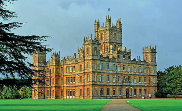 Highclere Castle, the stand-in for the fi ctional “Downton Abbey” TV series, is about 65 miles southwest of London.