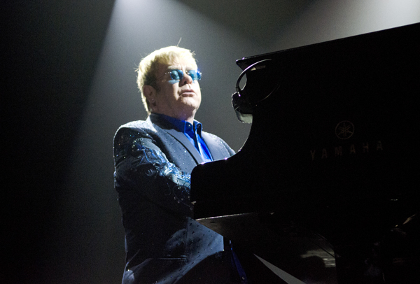 Katie Rickman | The Vindicator.Elton John performs during his intro at the Covelli Center Saturday, February 1, 2014