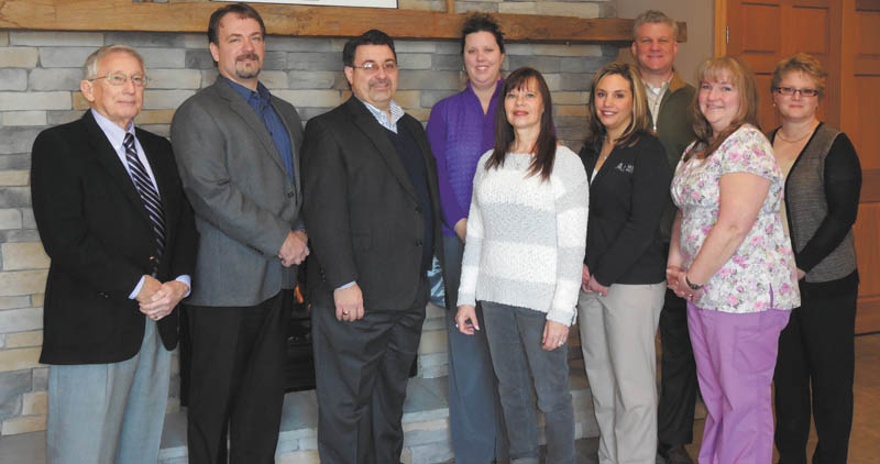 SPECIAL TO THE VINDICATOR
The Columbiana Area Chamber of Commerce is preparing for its 61st annual Awards Banquet on Feb. 23 at the Links at Firestone Farms. Sponsors for the event, from left to right, are Jerry Stoneburner of Buckeye Transfer Realty LLC, Derrick Hart of Staff Right, Randall Hart of New York Life, Tara Muntean of Holloway Insurance, Kathi Ferrett of All-Points Physical Medicine, Amanda Congemi of Home Savings and Loan, Jason Wilson of Wilson Furniture, Tina Coleman of Columbiana Medical Center and Chris Davis of Sitler the Printer. Other sponsors are Farmers Bank, Columbiana Ford, Columbiana Inn and The Links Banquet Center.