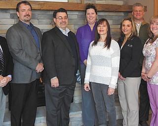 SPECIAL TO THE VINDICATOR
The Columbiana Area Chamber of Commerce is preparing for its 61st annual Awards Banquet on Feb. 23 at the Links at Firestone Farms. Sponsors for the event, from left to right, are Jerry Stoneburner of Buckeye Transfer Realty LLC, Derrick Hart of Staff Right, Randall Hart of New York Life, Tara Muntean of Holloway Insurance, Kathi Ferrett of All-Points Physical Medicine, Amanda Congemi of Home Savings and Loan, Jason Wilson of Wilson Furniture, Tina Coleman of Columbiana Medical Center and Chris Davis of Sitler the Printer. Other sponsors are Farmers Bank, Columbiana Ford, Columbiana Inn and The Links Banquet Center.