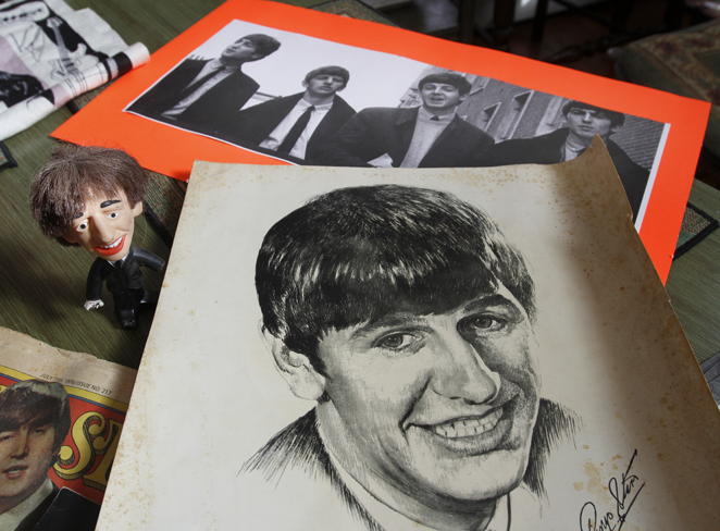        ROBERT K. YOSAY  | THE VINDICATOR..The Beatles 50 years later ..Linda Linonis and her cousin, Patti Albert, saw the Beatles at Cleveland Auditorium; they have some Beatles memorabilia and ticket stubs from that concert........ - -30-.