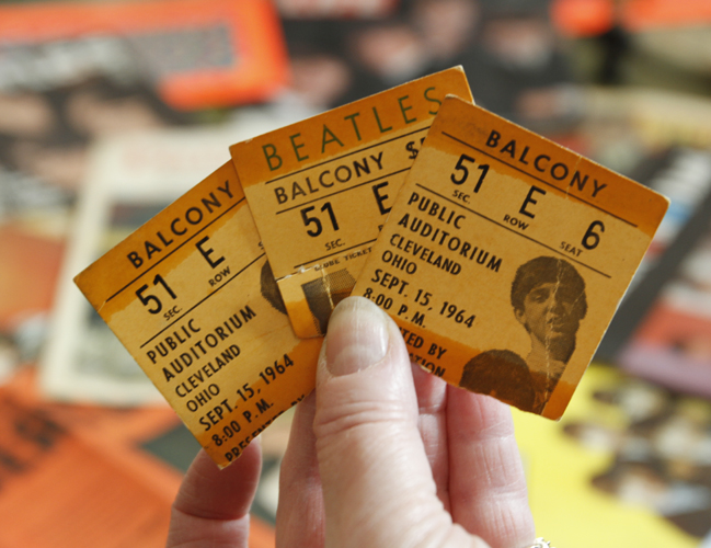        ROBERT K. YOSAY  | THE VINDICATOR..The Beatles 50 years later ..Linda Linonis and her cousin, Patti Albert, saw the Beatles at Cleveland Auditorium; they have some Beatles memorabilia and ticket stubs from that concert........ - -30-.