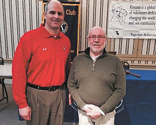 SPECIAL TO THE VINDICATOR
At the January meeting of the Kiwanis Club of Youngstown, Dr. Ron Strollo, YSU athletic director, told about the opportunities stemming from the continued development of YSU’s athletic programs and facilities. More than 400 student athletes participate in collegiate programs at YSU. Above, Dr. Strollo, left, and Gary Winslow, immediate past president, enjoy fellowship.