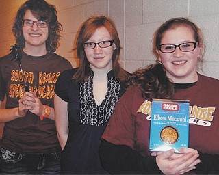 SPECIAL TO THE VINDICATOR

The South Range High School Show Choir seniors are preparing for the South Range Music Boosters pasta dinner, which will take place from 4 to 8 p.m. March 6 at the high school. Seniors, from left, are Emily Erb, Kelsey Gorcheff and Meagan Daugherty. There also will be a basket auction and a 50-50 raffle, and the school choirs and bands will perform.