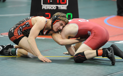 Nick Cardiero of Girard looks for a opening to make a move on Jared Pack of Centerburg during their 170lb Division 3 championship bracket bout during the State High School Wrestling meet on February 27, 2014 at Jerome Schottenstein Center in Columbus, Ohio.