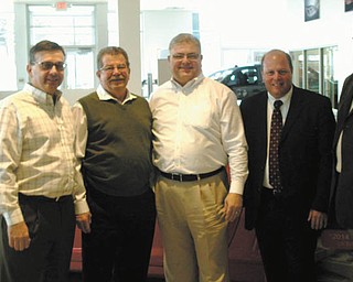 SPECIAL TO THE VINDICATOR
Those involved in organizing the 25th annual Strimbu Memorial Banquet are, from left, Jim Grasso, vice president of the Strimbu Memorial Fund Board and chairman of the car raffle; Paul O’Brien, president of the board; Thom Kwolek, new car manager at Mel Grata Chevrolet; Bill Strimbu, secretary of the board; and John Holliday, ticket chairman.