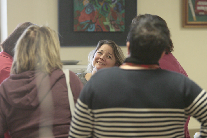        ROBERT K. YOSAY  | THE VINDICATOR..Surrounded by friends and teachers --Christine Terlecky  has ALS and is retiring from teaching. Friday is her last day, so weÕre working on a story about her condition that will also serve as a preview of an April 6 benefit. SheÕs a longtime coach in the area whose father, Ron Moschella, coached Boardman girls basketball and now coaches at Columbiana.with her is her daughter ......... - -30-.       ROBERT K. YOSAY  | THE VINDICATOR......... - -30-.