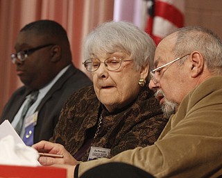  .          ROBERT  K. YOSAY | THE VINDICATOR.. SaturdayÕs 81st Vindicator Regional Spelling Bee...Looking over the spelling list is  Leslie Kiske and John Rozzo.-30-