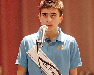  .          ROBERT  K. YOSAY | THE VINDICATOR.. SaturdayÕs 81st Vindicator Regional Spelling Bee.. Faces -   John Michael Diana - 7th grader at St Rose.  checks above as he spells a word.-30-