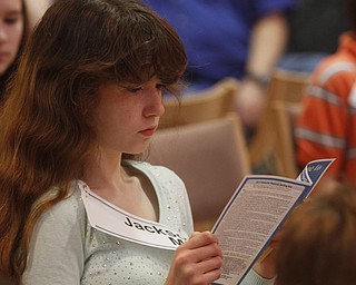  .          ROBERT  K. YOSAY | THE VINDICATOR.. SaturdayÕs 81st Vindicator Regional Spelling Bee..Checking out the competition is Jackson Middle School Alyssa Lynch  before the start fo the bee.-30-
