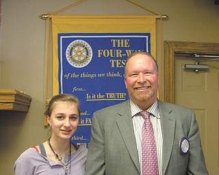 SPECIAL TO THE VINDICATOR
Kristen Lydic, left, is participating in monthly training sessions with 16 other American students preparing for their 2014-2015 school year in another country. She recently visited the Rotary Club of Canfield and was welcomed by Randy Swartz, Canfield Rotary’s president. Rotary clubs sponsor exchange students worldwide. To become an exchange student or to host one, contact your local Rotary or Sieglinde Warren at suwarren19@zoominternet.net for information.


