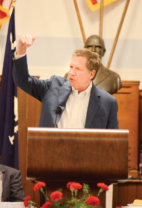 Gov. John Kasich, the keynote speaker Monday night at the Mahoning Valley McKinley Club’s 99th annual banquet in Niles, spoke about how growing up with financial struggles made him the person he is today.