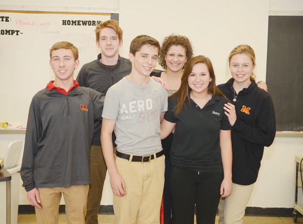 Mooney High School debate team members who qualified for the national speech competition are, from left in front: Michael Angiolelli, 17, of Canfield; Johnny D’Andrea, 17, of Canfield; Jennifer Rondinelli, 17, of Canfield; and Elise Jamison, 17, of Canfield. In back are Dan Driscoll, 15, of Salem; and Melissa Eperjesi, 18, of Poland.