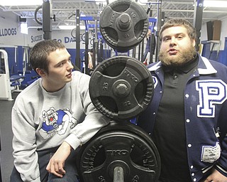 William d Lewizs The Vindicator  Nick Rizzo,RIGHT,  Poland HS senior and football player talks about issues he faces due to being bipolar. At left is freind and team mate Bill Brundage