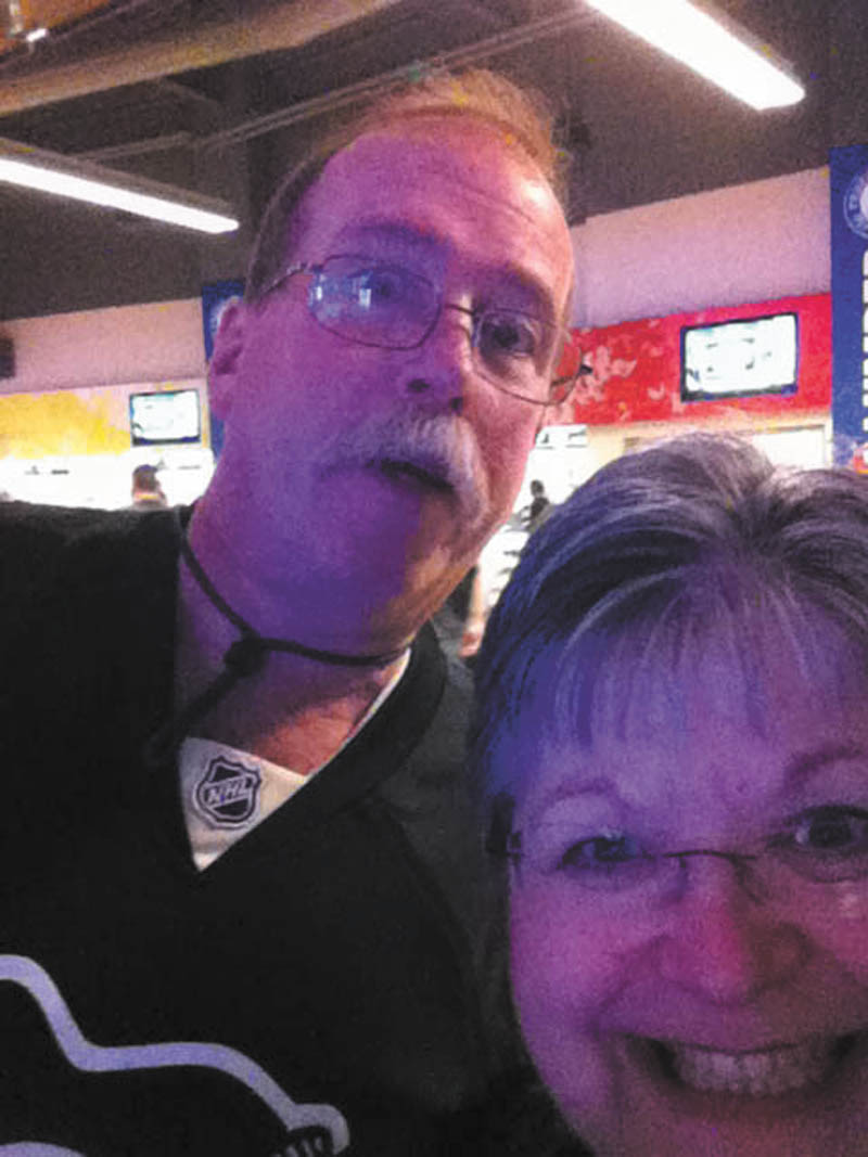 This selfie is Harold and Kay Wilson at a Pittsburgh Penguins hockey game at the Consol Center in Pittsburgh.