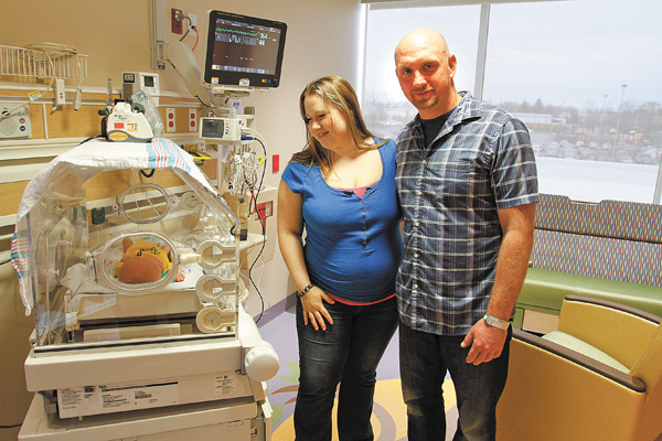 Eight-day-old Nathaniel Jack Watson, son of Rebecca Watson and Brian Brunk, made the trip Monday from Akron Children’s Hospital Mahoning Valley’s neonatal intensive-care unit at St. Elizabeth Health Center in Youngstown to the new unit at St. Elizabeth Boardman.